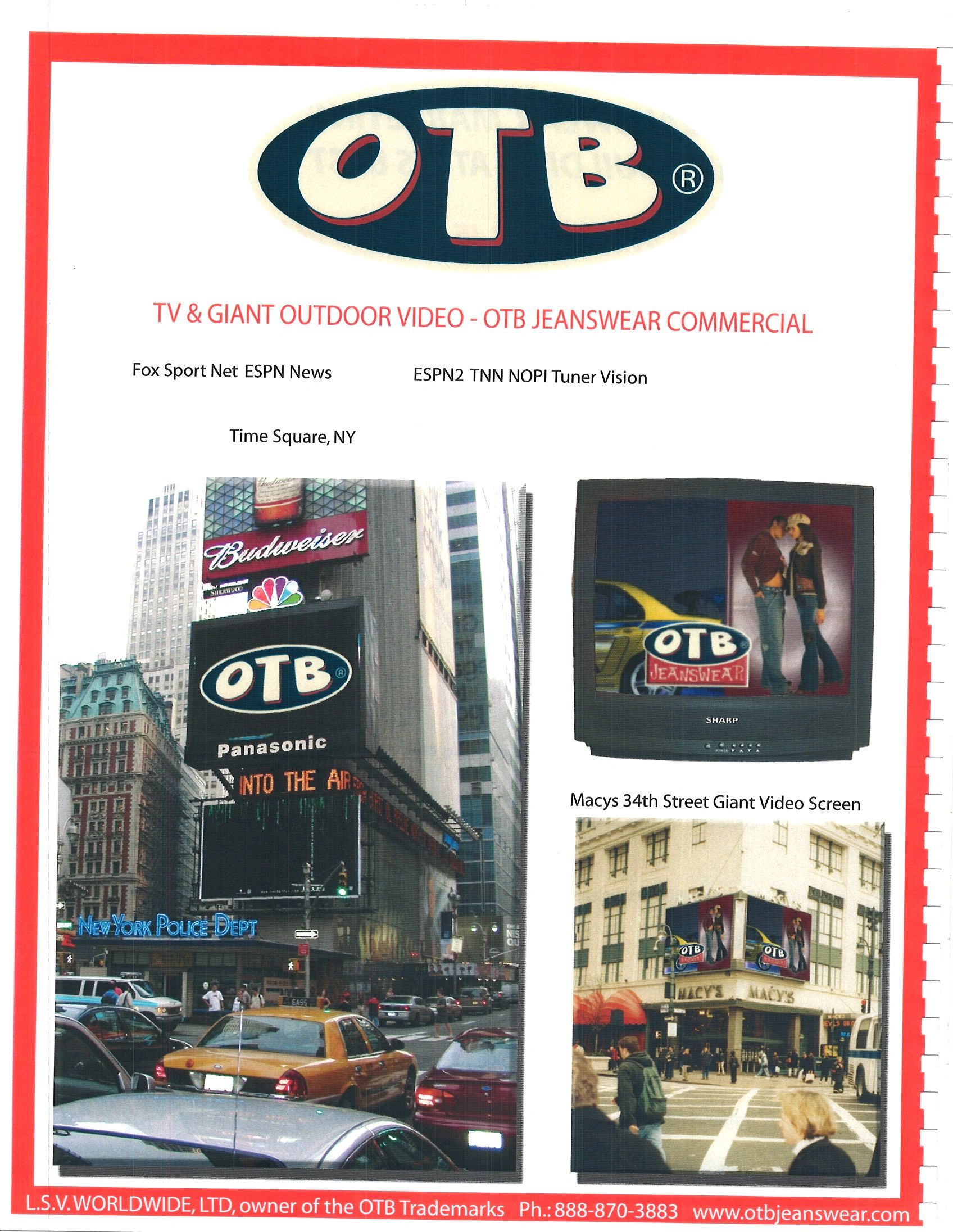Archival OTB Jeanswear advertising page showing Times Square and video campaign