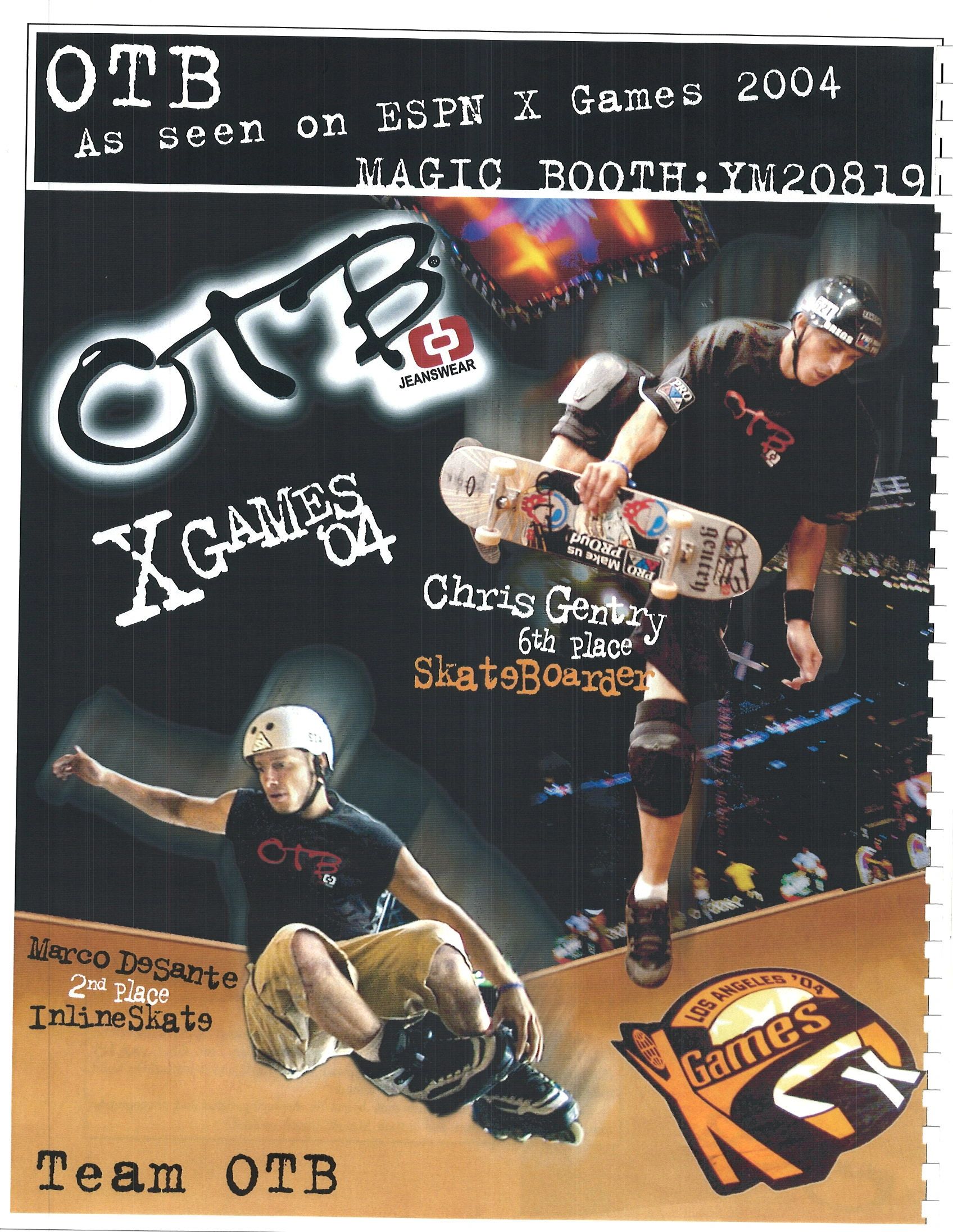 Archival OTB Jeanswear X Games 2004 skate and inline skate promotional page